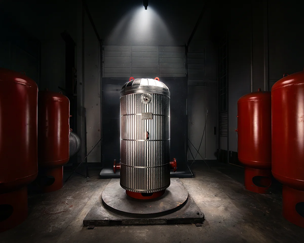 Completed American Wheatley insulated chilled water buffer tank prepared for client delivery.