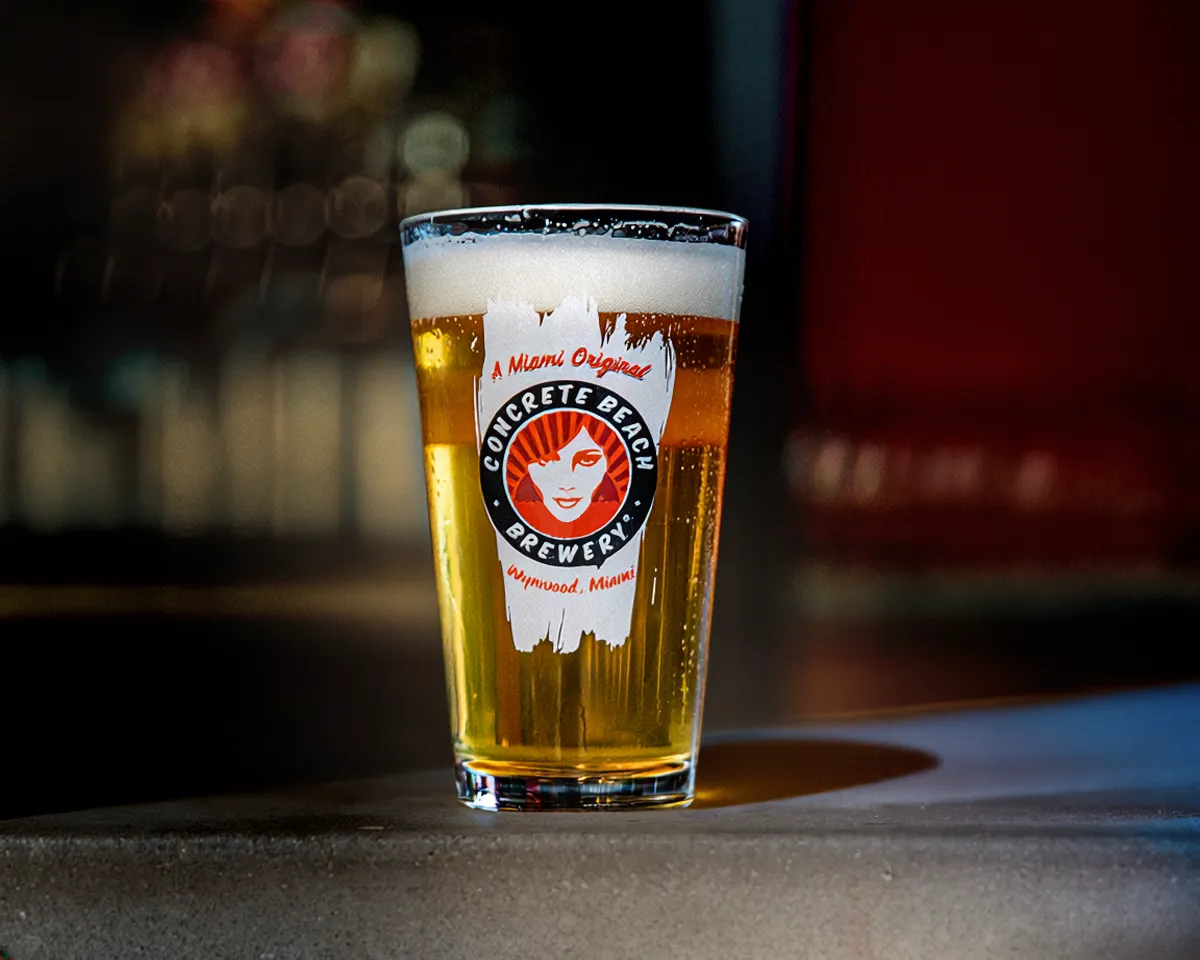 Glass of beer photographed for a Concrete Beach Brewery IPA release in Miami, Florida.